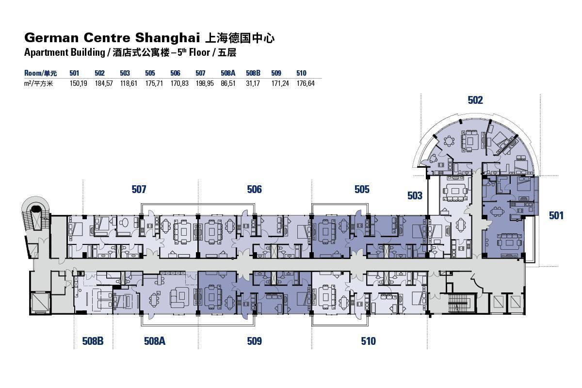 Floor plans of the German Centre Shanghai apartment