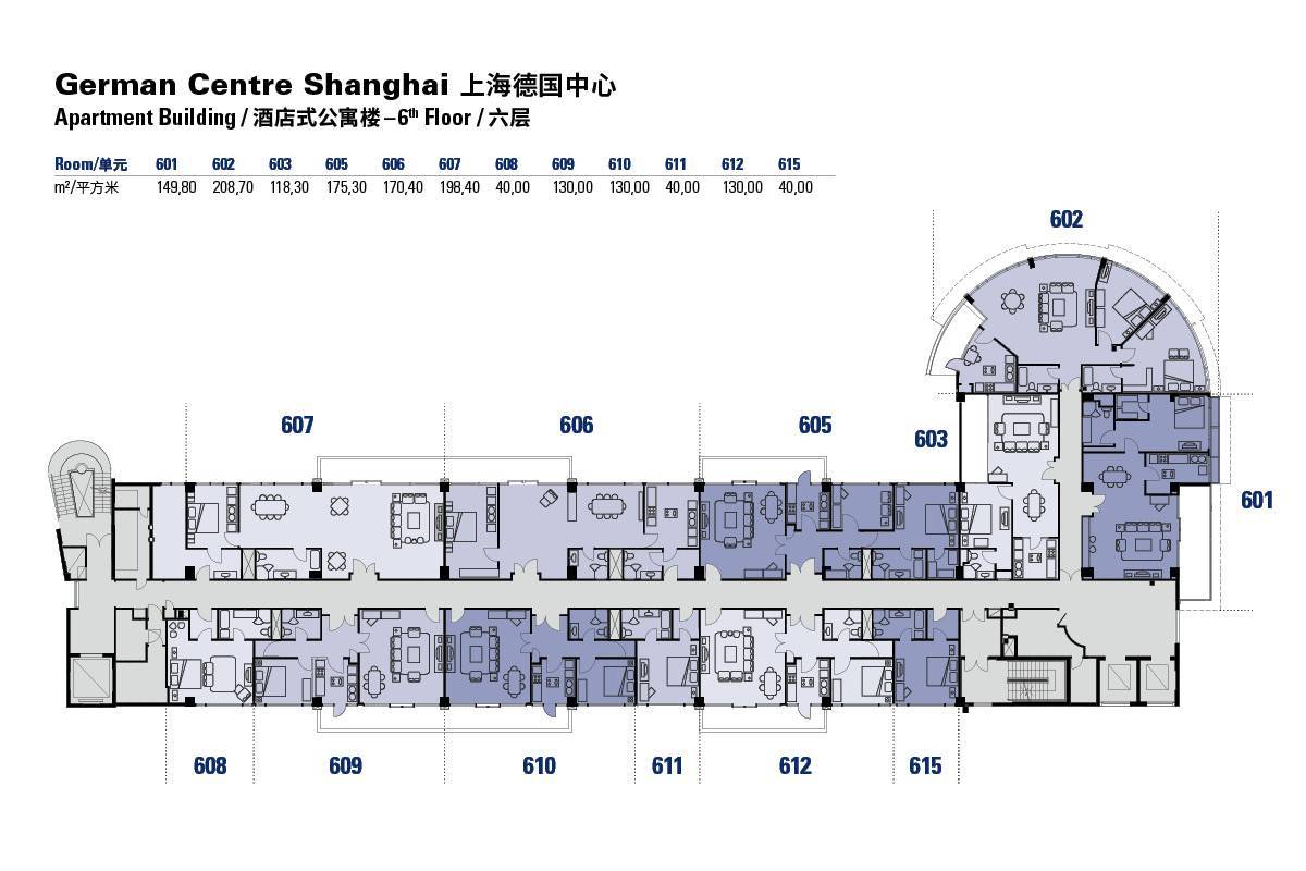 Floor plans of the German Centre Shanghai apartment ...